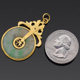 Vintage 24K Yellow Gold Green Jade Round Donut Disc Pendant
