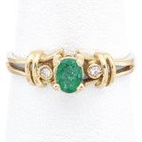 Vintage 18K Yellow Gold Emerald & Diamond Band Ring Size 5.75