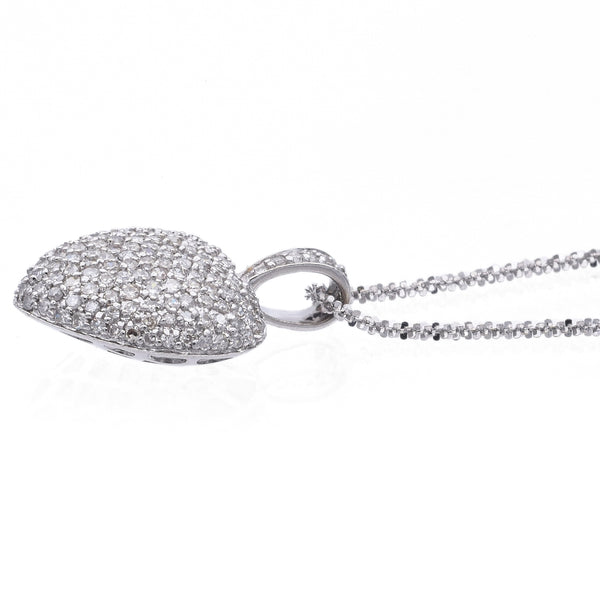 Vintage 14K White Gold 0.78 TCW Diamond Puffed Heart Pendant Necklace