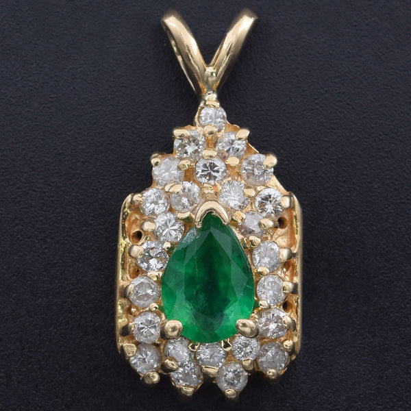 Vintage 14K Yellow Gold 0.59 Ct Emerald & 0.50 TCW Diamond Pendant