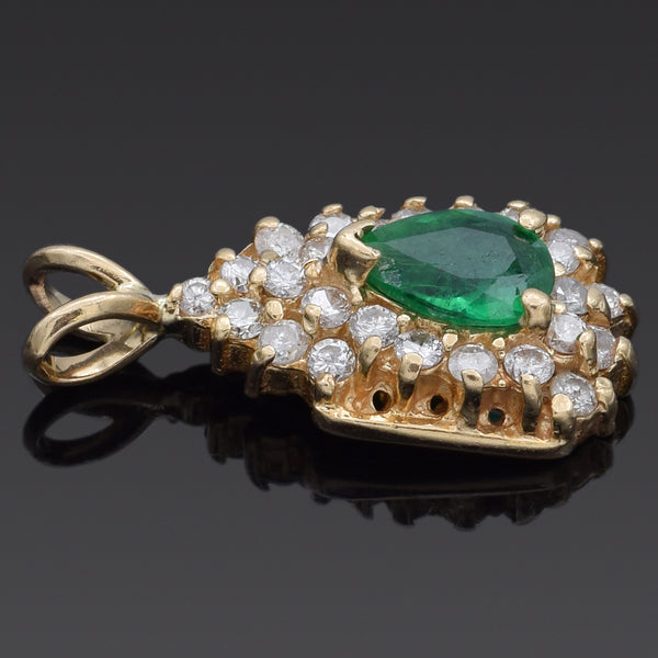 Vintage 14K Yellow Gold 0.59 Ct Emerald & 0.50 TCW Diamond Pendant