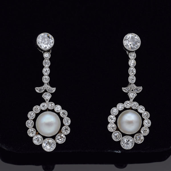 Antique Pearl & 1.15 TCW Diamond Platinum & 18K Yellow Gold Dangle Earrings
