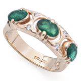 Vintage 14K Yellow Gold 0.32 TCW Emerald & Diamond Band Ring Size 6