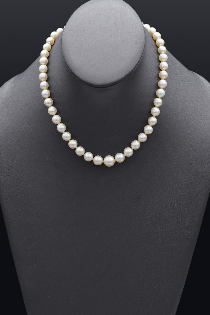 Vintage 14K White Gold 7.5-10 mm Pearl Beaded Strand Necklace 16 Inches