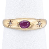 Vintage 9K Yellow Gold Ruby & Diamond Band Ring Size 6