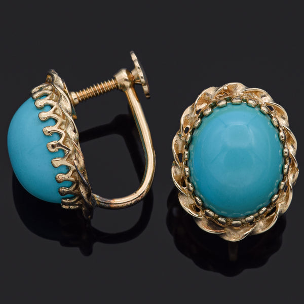 Vintage 14K Yellow Gold Robin's Egg Turquoise Screw-Back Earrings