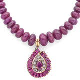 Vintage 14K Yellow Gold Ruby & Diamond Pendant Beaded Necklace