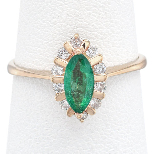 Vintage Emerald & Diamond 14K Yellow Gold Band Ring Size 6.25