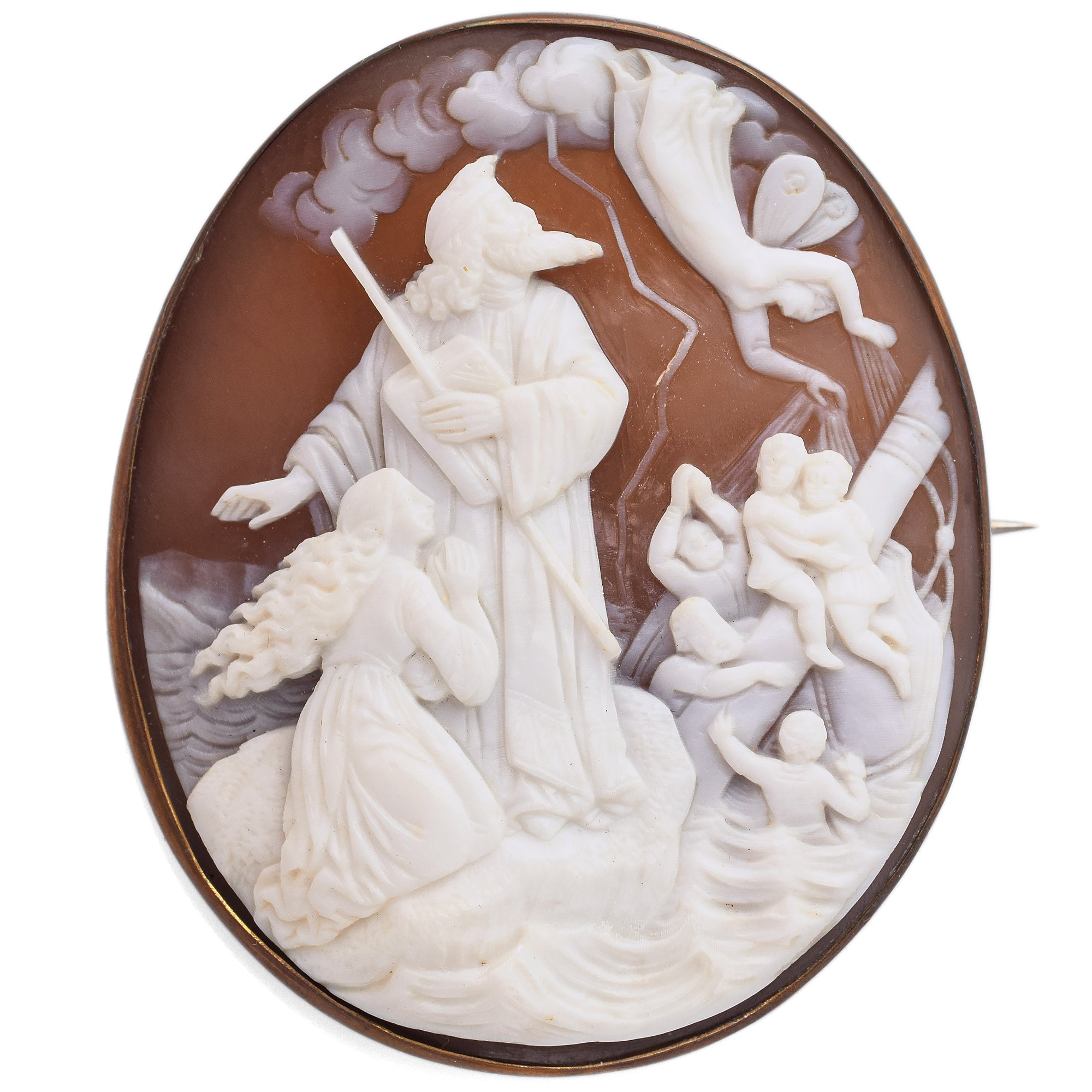 Antique Cameo Shell Moses & Psyche Falling Brooch Pin Pendant