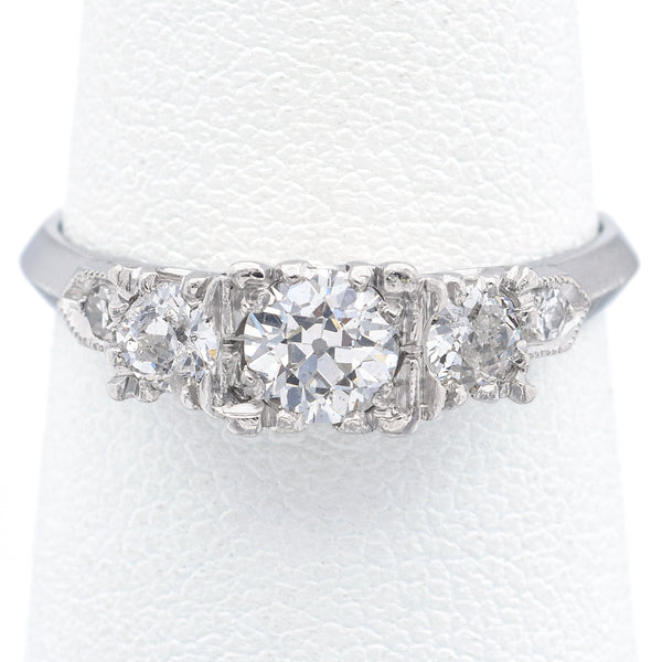 Antique Art Deco Platinum 1.33 TCW Old Euro Diamond Ring Size 6.5