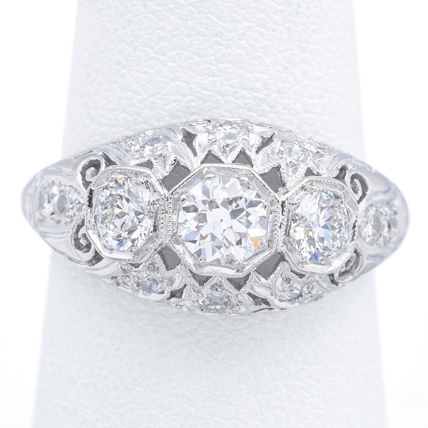 Antique Art Deco Platinum 1.12 TCW Diamond Ring Size 7