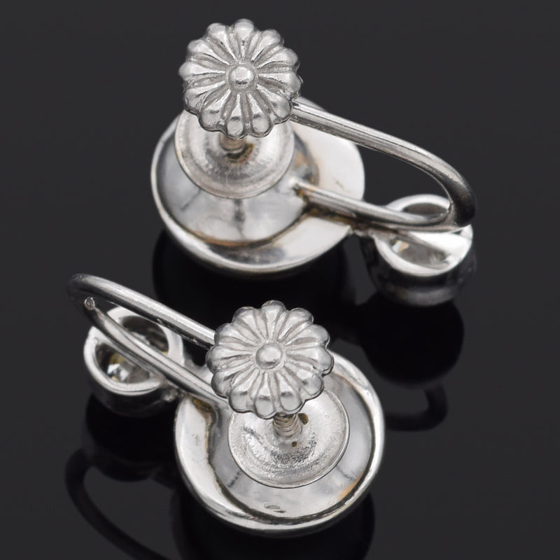 Vintage 14K White Gold Sea Pearl & 0.44 TCW Old Euro Diamond Screw Back Earrings