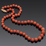 Vintage 14K Yellow Gold 6-9 mm Red Coral Beaded Strand Necklace 16 inches