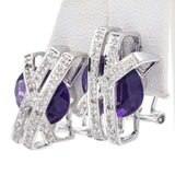 Estate 18K White Gold Amethyst & 0.34 TCW Diamond Ring & Omega-Back Earrings Set