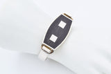 Puig Doria Spain Vintage Sterling Silver Wood Inlay Modernist Bangle Bracelet