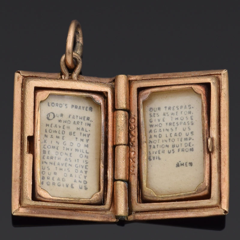 Vintage 14K Yellow Gold Lord's Prayer Holy Bible Charm Pendant 2.3 Grams