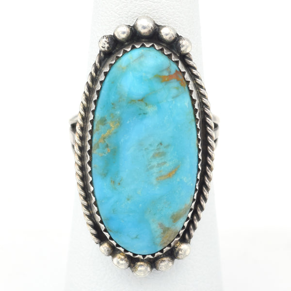 Vintage Sterling Silver Turquoise Oval Cocktail Ring