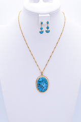 Vintage 18K Yellow Gold Turquoise Earrings & Pendant on 22K Gold Chain Necklace