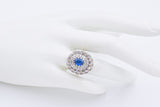 Vintage 10K White Gold Synthetic Sapphire & 0.72 TCW Old Euro Diamond Ring Size 6.75