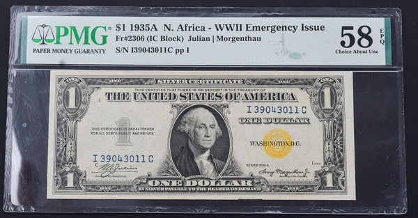 1935A $1 No. African WWII Emergency Note FR.2306 (IC Block) PMG58 EPQ