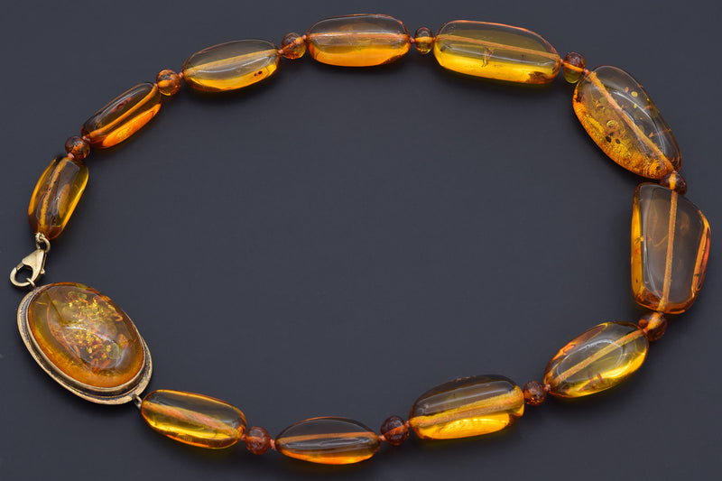 Vintage Sterling Silver Baltic Amber Beaded Strand Necklace 70.4 Gr 21 Inches