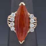 Vintage 14K Yellow Gold 4.96 Ct Orange Jade & 0.48 TCW Diamond Ring Size 5.75