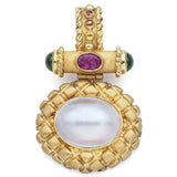 Vintage 14K Yellow Gold Mabe Pearl & Tourmaline Enhancer Pendant