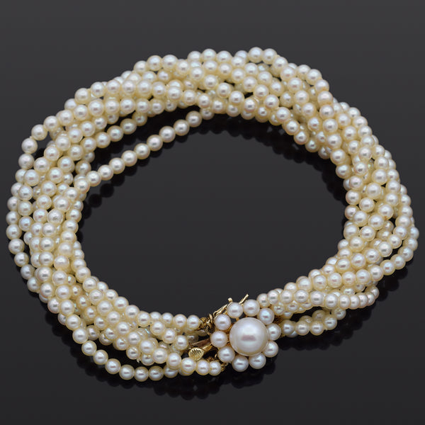 Mikimoto 14K Yellow Gold Pearl Beaded Torsade Multi-Strand Bracelet