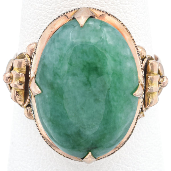 Vintage 18K Yellow Gold 8.53 Ct Green Jade Cocktail Ring Size 8.5