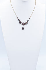 Antique Garnet 10K Yellow Gold Dangle Earrings & Gold Filled Necklace Set