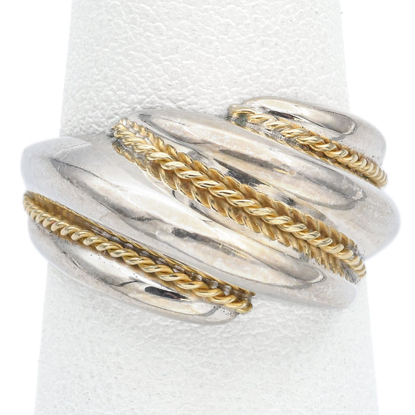 Tiffany & Co. Sterling Silver & 18K Yellow Gold Rope Dome Ring Size 5.75 + Pouch