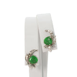 Vintage Precious Metal Alloy Jade & Diamond Brooch & Earrings Set