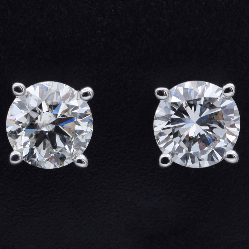 14K White Gold 0.86 TCW Natural Diamond Round Stud Earrings 4.75 mm