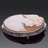 Antique 14K White Gold Cameo Shell Brooch Pin Pendant 54.70 x 43 mm