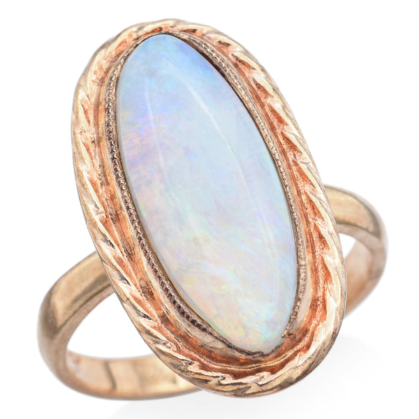 Vintage 14K Yellow Gold Opal Oval Cabochon Cocktail Ring Size 7
