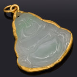 Vintage 24K Yellow Gold Translucent Green Jade Carved Buddha Pendant