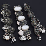 Lot of 3 Judith Jack Sterling Silver MOP, Garnet & Marcasite Link Bracelets