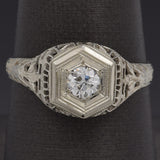 Antique Art Deco 18K White Gold 0.26 Ct Old Euro Diamond Ring Size 7.5 + Box