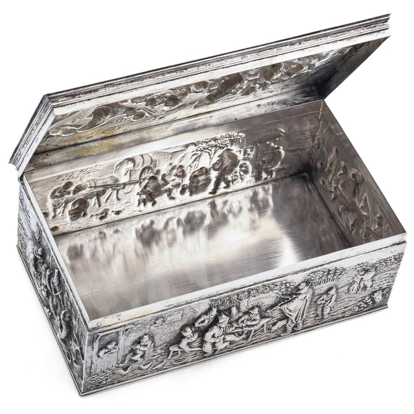 Antique Sterling Silver Repousse Table Box Netherlands 7x4x2.75 Inches
