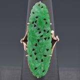 Vintage 14K Yellow Gold Green Jade Carved Floral Ring Size 6