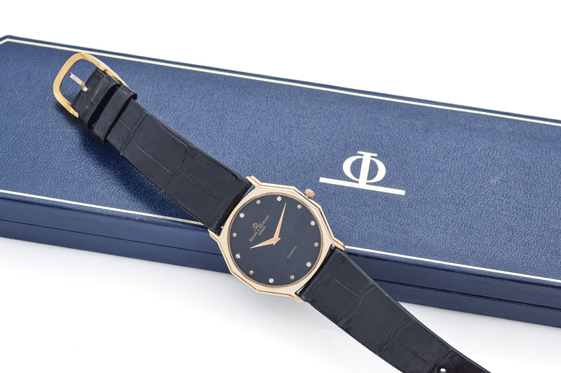 Baume & Mercier Geneve 14K Gold Diamond Dial Quartz Men's Watch Ref. 97266 + Box