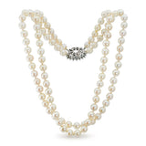 Vintage 14k White Gold Pearls With Diamond Clasp Double Strand Necklace