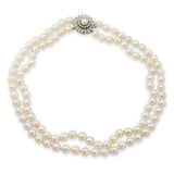 Vintage 14k White Gold Pearls With Diamond Clasp Double Strand Necklace