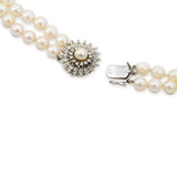 Vintage 14k White Gold Pearls With Diamond Clasp Double Strand Necklace
