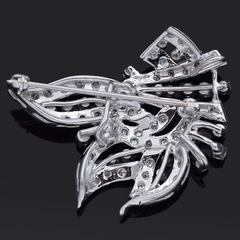 Vintage 14K White Gold 2.09 TCW Diamond Brooch Pin Pendant