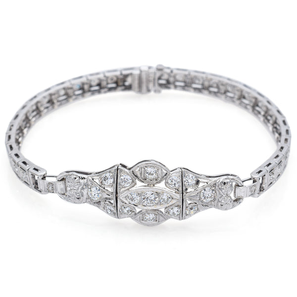 Antique 18K White Gold 1.78 TCW Diamond Tennis Bracelet