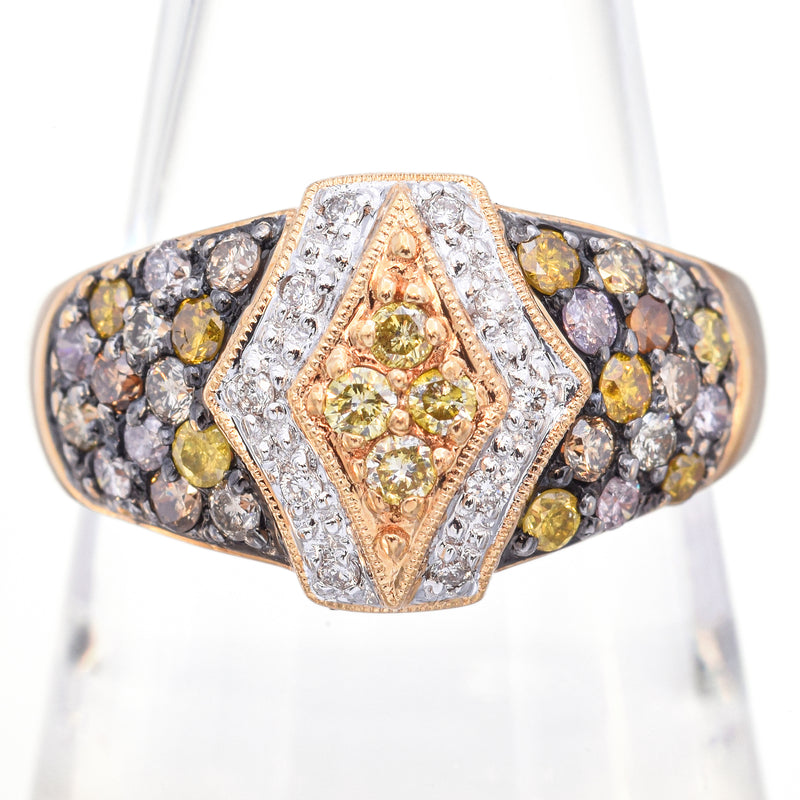 Estate 18K Yellow Gold & Black Rhodium 0.83TCW Multi-Color Diamond Ring Size 8.5