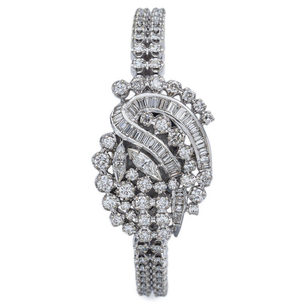 Vintage Hamilton 14K White Gold 5.39TCW Diamond Women's Hand Wind Bracelet Watch