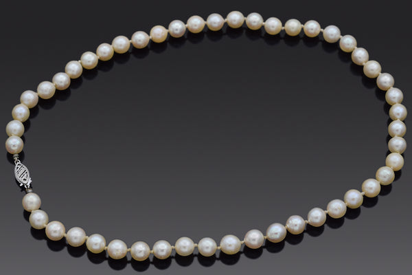 Vintage 14K White Gold 7-7.25 mm Pearl Beaded Strand Necklace 16.75 Inches