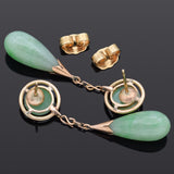 Vintage 14K Yellow Gold Green Jade Pear Dangle Earrings